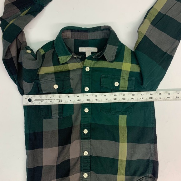Burberry Kids Plaid Long Sleeve Button Up Shirt Green Grey Yellow Check Boys 7Y - Picture 16 of 16